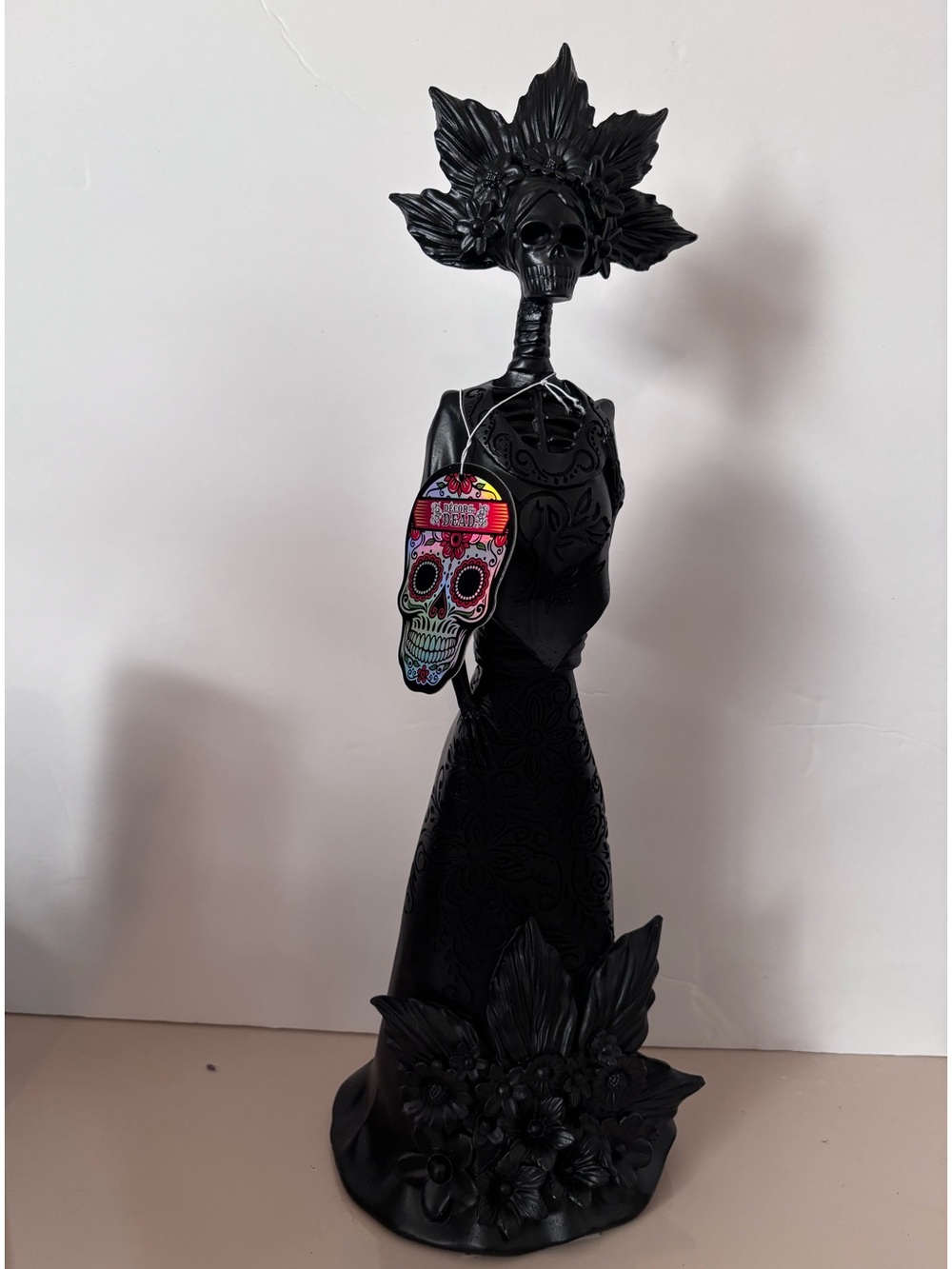 Matte Black Day of the Dead Skull Figurine Decorative Sculpture